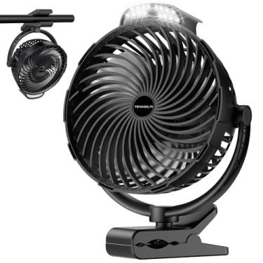 Imagem de Tenvolti Ventilador com clipe de 10000 mAh, ventilador de carrinho de golfe de 20 cm recarregável com luz LED, fluxo de ar forte de 9 velocidades, ultra silencioso, tempo de execução de 30 horas