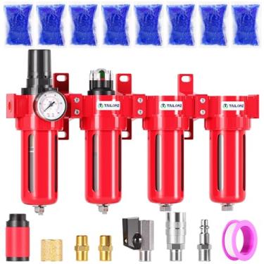 Imagem de TAILONZ PNEUMATIC 0-150PSI 1/4 polegada NPT Vermelho Industrial Grau 4 Estágios Sistema de Secagem de Ar, Filtro de Partículas, Filtro Coalescente, Secador de Dessecante Duplo e Regulador de Ar