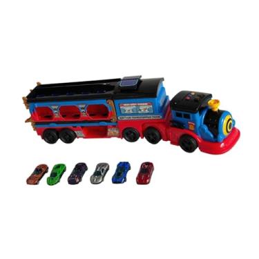 Imagem de YIJU Pista de corrida dobrável, conjunto de brinquedos de caminhão transportador de transporte com armazenamento de 6 carros e caminhão de brinquedo