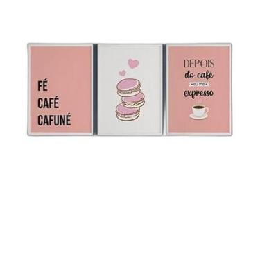 Imagem de Kit 3 Quadros Fé Café E Cafuné 24X18Cm Madeira Branca - Quadros On-Lin