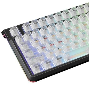Imagem de Teclas brancas transparentes, tampas de plástico transparente, perfil cereja RGB retroiluminado brilho através Costum conjunto de 115 teclas para 60 65 75 100 por cento tamanho completo para teclado