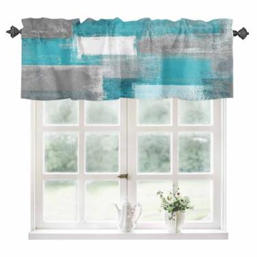 Imagem de Cortinas de sanefa para janelas, pintura de arte abstrata, cortinas de cozinha, sanefas, cinza turquesa, arte moderna, curtas, pequenas cortinas para sala de estar, quarto, janela, decoração, 106 x 30