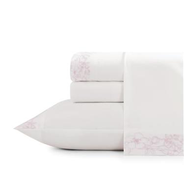 Imagem de ELLE Decor Emroidered Jogo de cama de microfibra de 3 peças, bolso profundo de 30,5 cm, solteiro, branco peônia