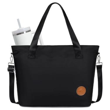 Imagem de JANSBEN Sacola personalizada para mulheres - Bolsa de trabalho grande com suporte de copo Stanley Bolsa de enfermeira com zíper, Preto, One Size, liso