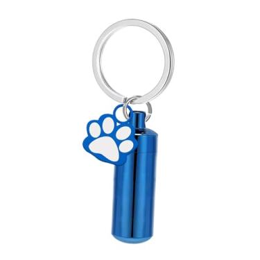 Imagem de Generic Chaveiro de urna para animais de estimação, chaveiro memorial de cremação, lembrança de aço inoxidável com pata de cachorro, de urna para presente de, Azul