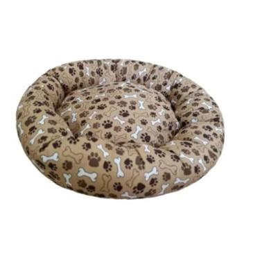 Imagem de Caminha De Pelúcia Pet Redonda Para Cachorros e Gatos 50x50 cm Macia Impermeável - Bege Ossinho