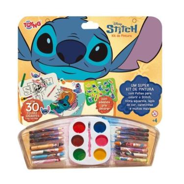 Imagem de Kit Gigante Colorir 41X38 Cm Stitch 30 Folhas, 6 Tintas,