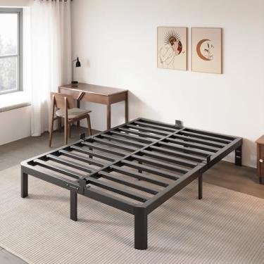 Imagem de KZZLOL Estrutura de cama de casal de 25 cm baixa para cama de casal sem necessidade de mola box com rolhas de colchão, cabeceira DIY, suporte de aço resistente 1,360 kg, pernas arredondadas, montagem