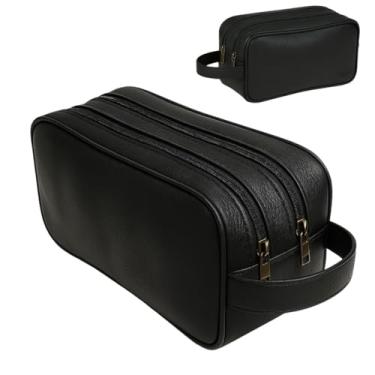 Imagem de Necessaire Masculina Couro Legítimo Grande bolsa porta objeto viagem Organizador MONOLO (Preto)