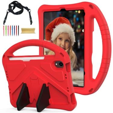 Imagem de Allytechgroup Capa infantil para Apple iPad Mini 7 2024/iPad Mini 6 2021 21.1 cm, capa de EVA durável à prova de choque com alça de ombro, leve, adequada para crianças, com alça de ombro, vermelha
