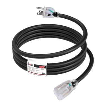 Imagem de EP Cabo de extensão externo iluminado 14/3 de 1,8 m – Cabo de extensão SJTW preto resistente de calibre 14 com plugue aterrado de 3 pinos para segurança, ótimo para jardim e grandes eletrodomésticos