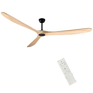 Imagem de FOBLKS Ventilador de teto de madeira interno/externo de 223 cm, ventilador de teto grande com controle remoto, 2 hastes inferiores, motor CC reversível de 50 W, economia de energia silenciosa