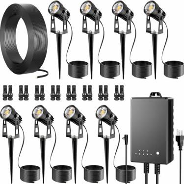 Imagem de Kit de iluminação de paisagem de baixa tensão LED 3W LED para ambientes externos, luzes de paisagem com transformador e fio de 1,8 m, holofotes externos à prova d'água para quintal, jardim, árvore