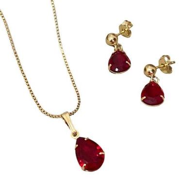 Imagem de Conjunto Colar Brincos Gota Folheado A Ouro - FAMA FOLHEADOS