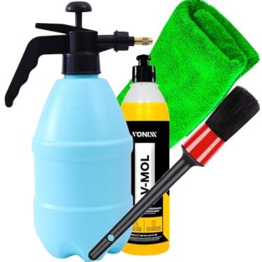 Imagem de Kit Estética Lavagem Automotiva V-Mol 500ml Pulverizador Manual 1,5L Pincel Detalhamento Toalha Microfibra 30X30 Karbox