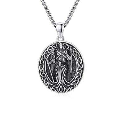 Imagem de XIXLES Colar de prata esterlina 925 com amuleto padroeiro | Colares com pingente de medalha de proteção de arcanjo | São Rafael/Miguel/Uriel/Gabriel/Jesus/Virgem Maria joia presente para homens e mulheres, Prata esterlina, Sem Pedra Preciosa