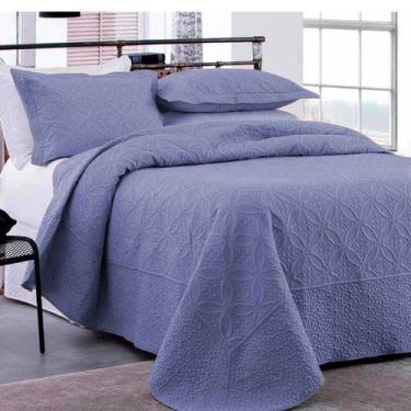 Imagem de Cobre Leito Queen Liso Colcha Dupla Face Luxo Rozac 3 Pçs, Azul