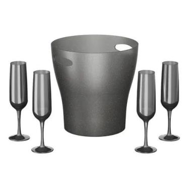 Imagem de Kit Celebration C/Cooler 4 Taças Espumante Cinza Gliter Coza