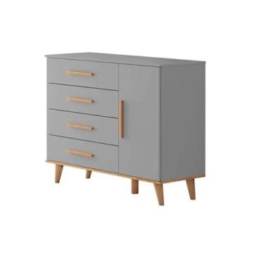 Imagem de Cômoda Fraldário 4 Gavetas 1 Porta Ludmila Carolina Baby Cinza/Bétula