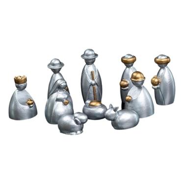 Imagem de XLWLLNJ 10 Peças de Escultura de Presépio de Natal, Coleção de Estatuetas de Resina, Ornamento Adequado para Presentear E Decorar a Casa, Prata, Tamanho real