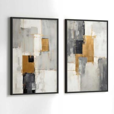 Imagem de Conjunto Quadros Decorativos com Moldura Abstrato Arte Dourado e Preto