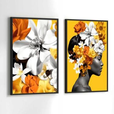 Imagem de Conjunto Quadros Decorativos com Moldura Mulher com Flores na Cabeça l