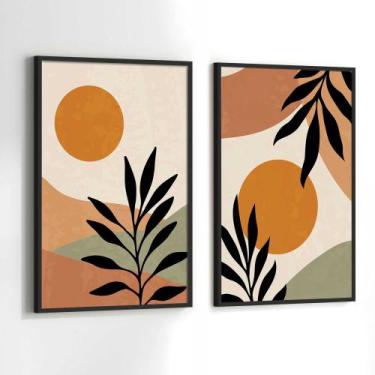 Imagem de Conjunto Quadros Decorativos com Moldura Folhas Formas Abstrato Kit 2 