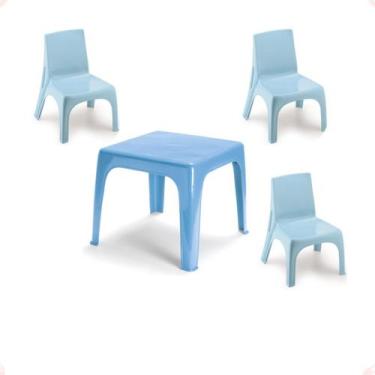 Imagem de Mesinha Pequena Infantil Azul + 3 Cadeira Poltrona Educativa - Injepla