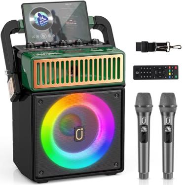 Imagem de JYX Máquina de Karaoke com 2 Microfones Atualizada, Caixa de Som Bluetooth Portátil para Crianças e Adultos, Sistema de PA com Luzes LED Coloridas, Suporta BT/USB/TF/AUX/REC/TWS para Festas