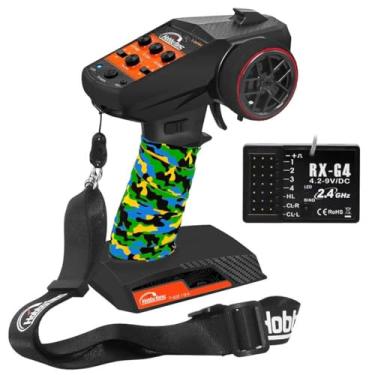 Imagem de Hobby Fans RC Radio System 4CH 2.4G RC Transmitter with Receiver and Lanyard & Sweat Absorbed Non-Slip Band Anti-Jamming Remote Controller for 1/10 1/12 1/14 1/16 1/18 1/24 RC Car Crawler Boat, Orange