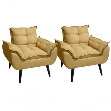 Imagem de Kit 02 Poltrona/cadeira Decorativa Glamour Opala Com Pés Quadrado Palh