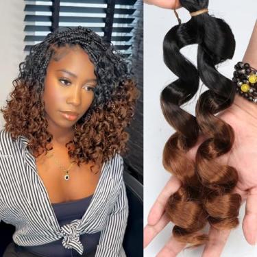 Imagem de Goddess Bob Braiding French Loose Curl Crochet Hair 30.5 cm comprimento 3 pacotes 240 gramas curto boho encaracolado caixa tranças sem nós tranças crochê extensões de cabelo (B29)