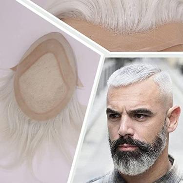 Imagem de Civmo Peruca masculina peruca masculina amarrada à mão com frente de renda suíça com monofilamento e revestimento de poliéster em torno dos sistemas de substituição de cabelo humano europeu 25,4 x
