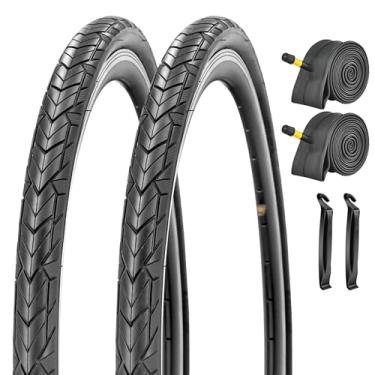 Imagem de SIMEIQI Pneus de bicicleta 700 x 35C/37-622 e tubos internos com válvulas AV Presta tubos internos pacote com 2 pneus de bicicleta de estrada 700C parede preta ou parede marrom para pneus de