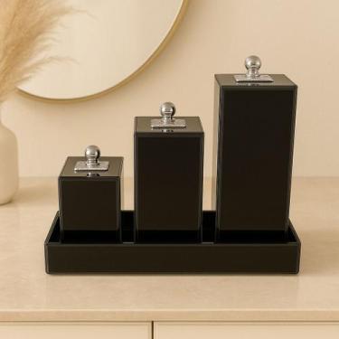 Imagem de Kit De Banheiro Luxuoso De Vidro Porta Escova, Algodão, Cotonete Bande