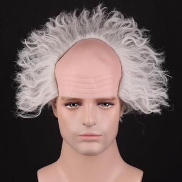 Imagem de BERON Perucas cinzentas de palhaço careca curto encaracolado ondulado peruca prata masculina gótica fantasia cosplay festa perucas