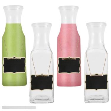 Imagem de Conjunto de 4 jarras quadradas de vidro com tampa, jarra de água de 1 litro para bar, dispensador de bebidas de vidro transparente, recipientes de suco com tampas, garrafas de servir para festas, água