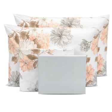 Imagem de Jogo de Lençol Queen 4 peças Estampado c/Ponto Palito Percal 180 fios - 40 CM DE ALTURA (PETALLI - CINZA)