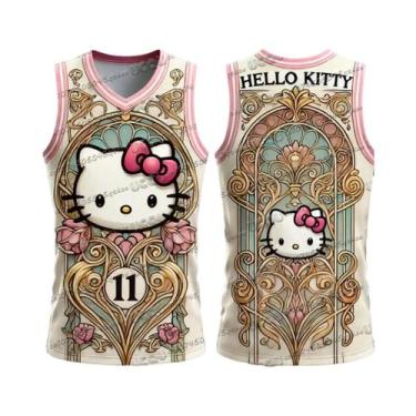 Imagem de Camiseta Casual Feminina Kawaii Hello Kitty Com Decote Redondo Para Co