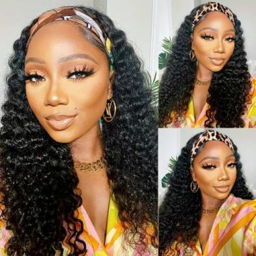 Imagem de Peruca com bandana Lauberita Human Hair 40cm Curly Deep Wave