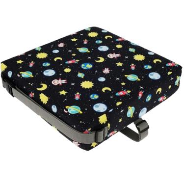 Imagem de Assento elevatório infantil para mesa de jantar, almofada antiderrapante à prova de respingos com cinto de segurança ajustável e alça de fixação, assento elevatório de mesa de desenho animado para