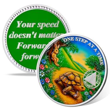 Imagem de Moeda de sobriedade One Step at a Time de 1 ano, moedas AA de afirmação, moeda sóbria de recuperação de vícios, símbolo de comemoração de aniversário de recuperação, presentes de sobriedade NA AA para