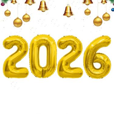 Imagem de Balões de 2026, balões com números de 101 cm, balões de feliz ano novo para artigos de festa de ano novo de 2026, balões de graduação número decorações classe de 2026, decorações de aniversário de