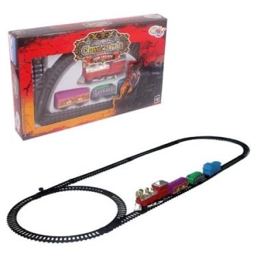Imagem de Trem Elétrico Clássico com Trilhos, 78 cm de Percurso, Locomotiva e Vagões Coloridos, Brinquedo Infantil, Natalino
