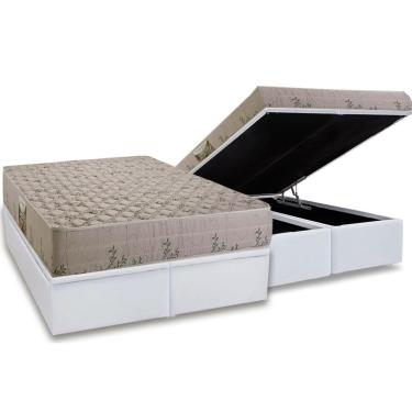 Imagem de Cama Box Baú Queen: Colchão Espuma D33 Herval Cannes + Base CRC Linhão White (158x198)