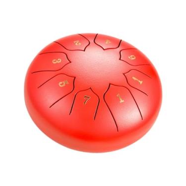 Imagem de Dynwave Tambor de aço com martelo de madeira, livro de música e bolsa de transporte de 6 polegadas e 8 notas para iluminação musical infantil, ioga, Vermelho