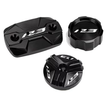 Imagem de Tampa do reservatório de fluido de freio dianteiro traseiro da motocicleta tampa do cilindro protetor de óleo R3 compatível com YZF-R3 YZFR3 2015-2021 2023 (B-Preto)