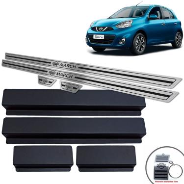 Imagem de Soleiras Aço Inox Nissan March 2012/2020 Preto Baixo Relevo