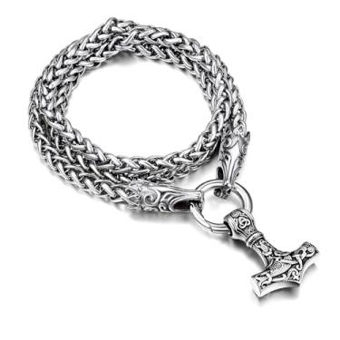 Imagem de FaithHeart Colar masculino viking nórdico punk corrente grossa, aço inoxidável Mjolnir/nó celta pingente cabeça de lobo embalagem de presente, Aço inoxidável, Zircônia cúbica,