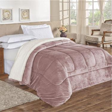 Imagem de Edredom coberdron solteiro sherpa toque lã carneiro rosê